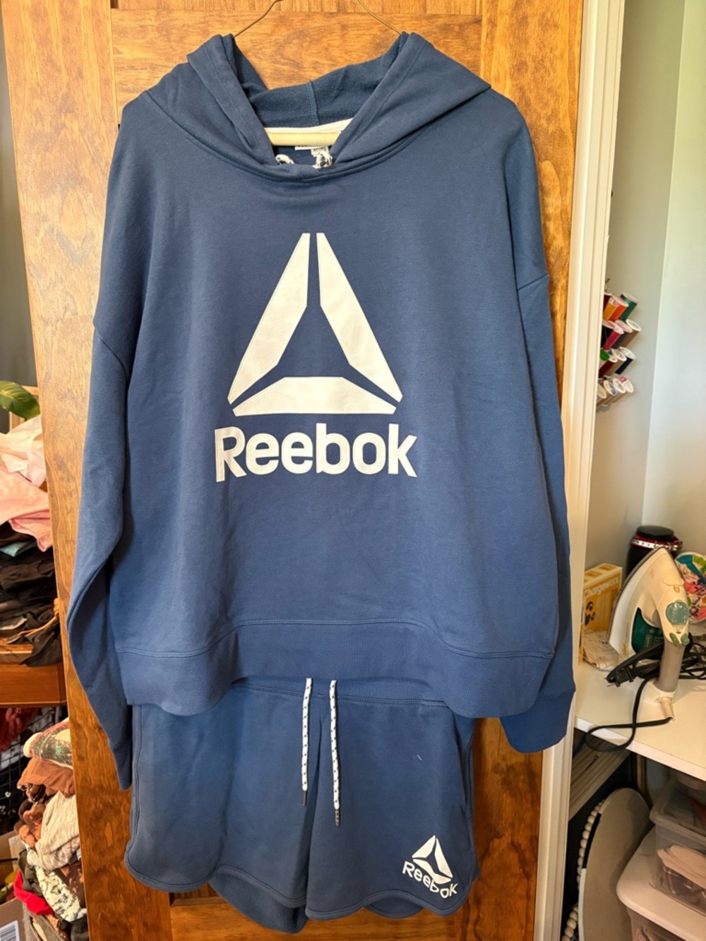 Reebok  Navy Crewneck Hoodie and Shorts Set with White Logo